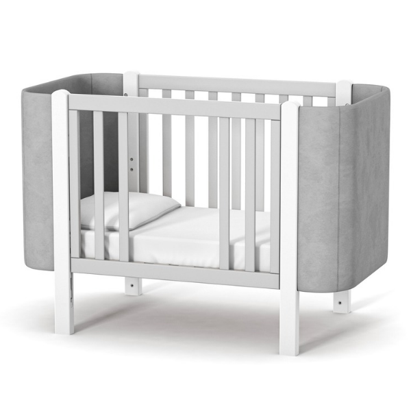 Dětská designová rostoucí postýlka Zukko Soft Gekko Kids. Kolébka a postýlka 2v1. Seda / bila